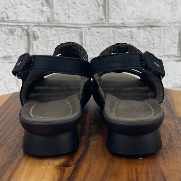 Mephisto Air Relax Womens 7/38 Black Leather Trapezoid Wedge Comfort Sandals - Picture 4 of 13